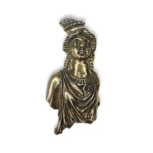 Vintage Classical Draped Bust Brooch Gold Tone Cast Relief 56g Fragment Style